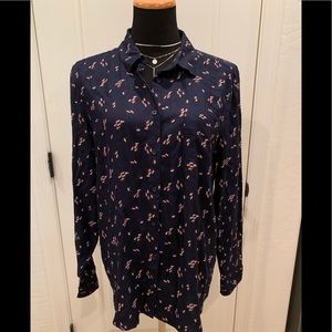 Blue print button blouse Size: Large
